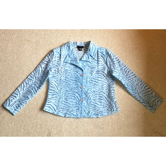 NWOT Womens Top-NABI-blue zebra print sheer burnout button-up artsy lagenlook-M - Picture 1 of 5